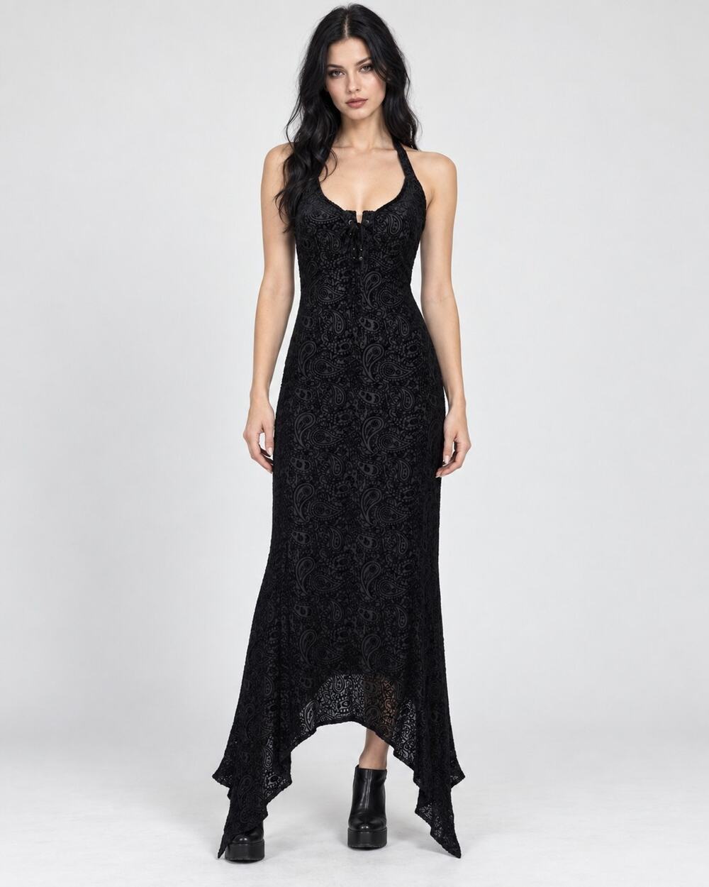 Killstar Tristiana Goth Black Velvet Burnout Paisley Maxi Dress New Medium